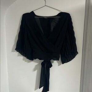 Express Elegant Black Wrap Top